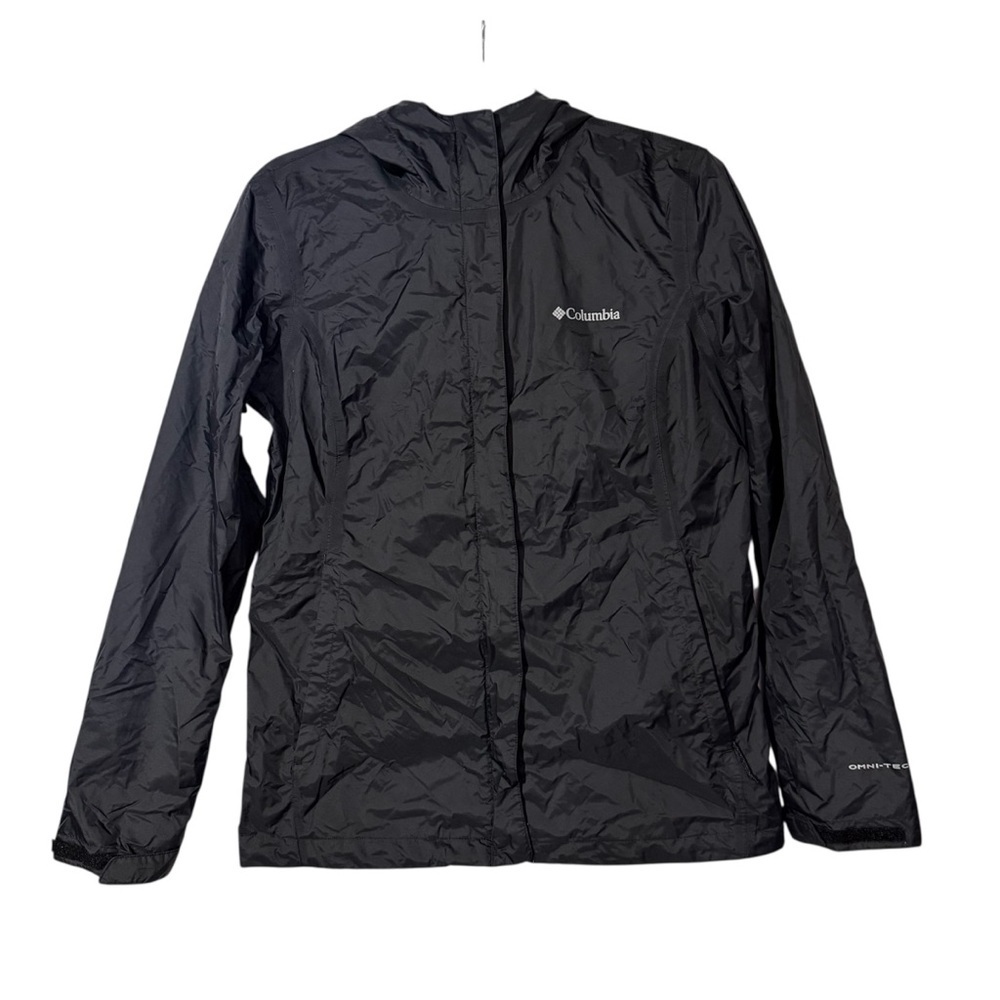 Columbia Women's Omni-Tech Rain Jacket Hooded Windbreaker Black Size Medium